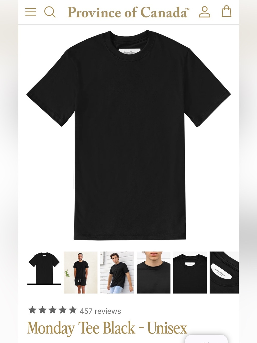 Province Of Canada Monday tshirt in Black Organic Cotton